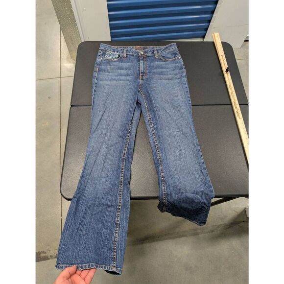 Kikit Jeans Flared Blue Denim Embroidered Pockets Pants Women's Size 12 - Picture 2 of 8